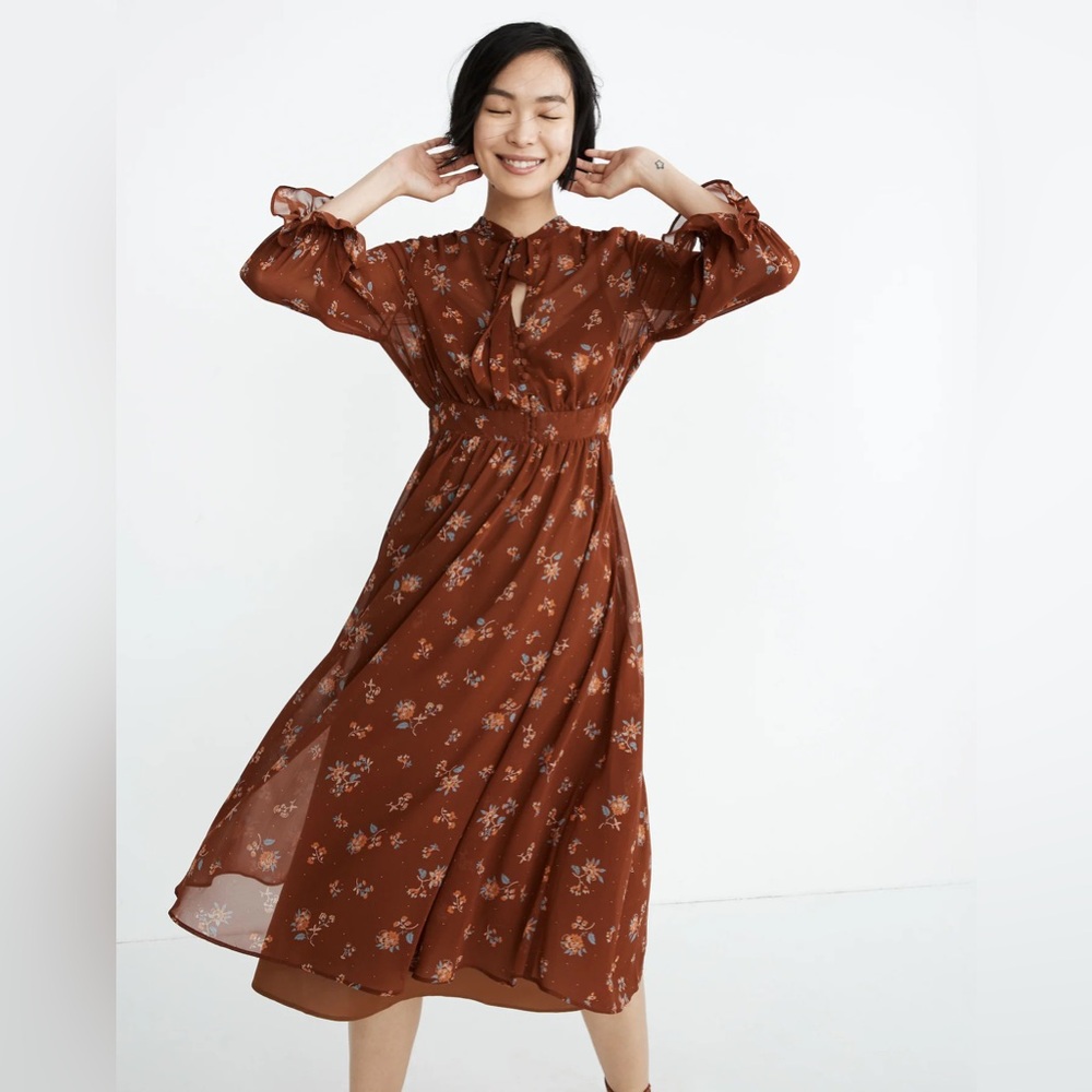Madewell Georgette Tie in Forest Floral Midi Dress